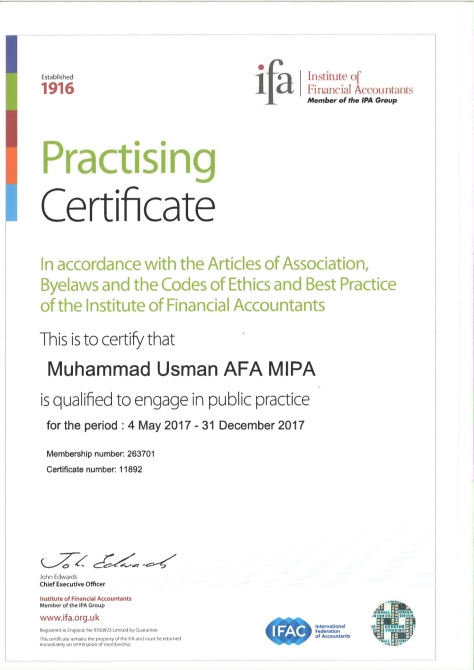 IFA practice certificate